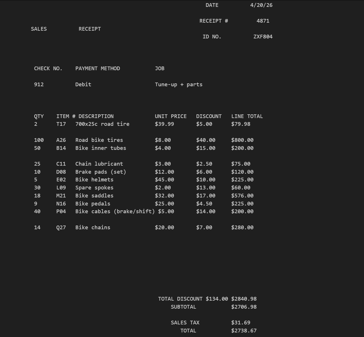 Image of sales receipt text extraction